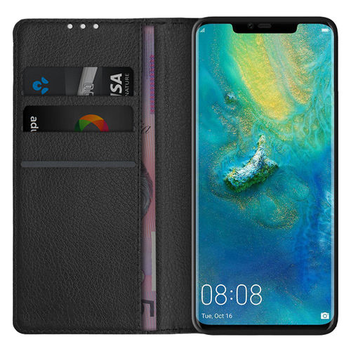 Leather Wallet Case & Card Holder Pouch for Huawei Mate 20 Pro - Black